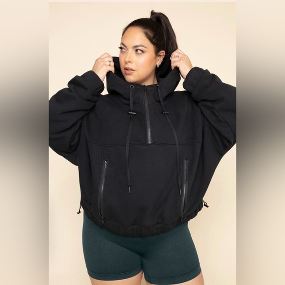 Half Zip Warm Up Hoodie - Black - Picture 6 of 7